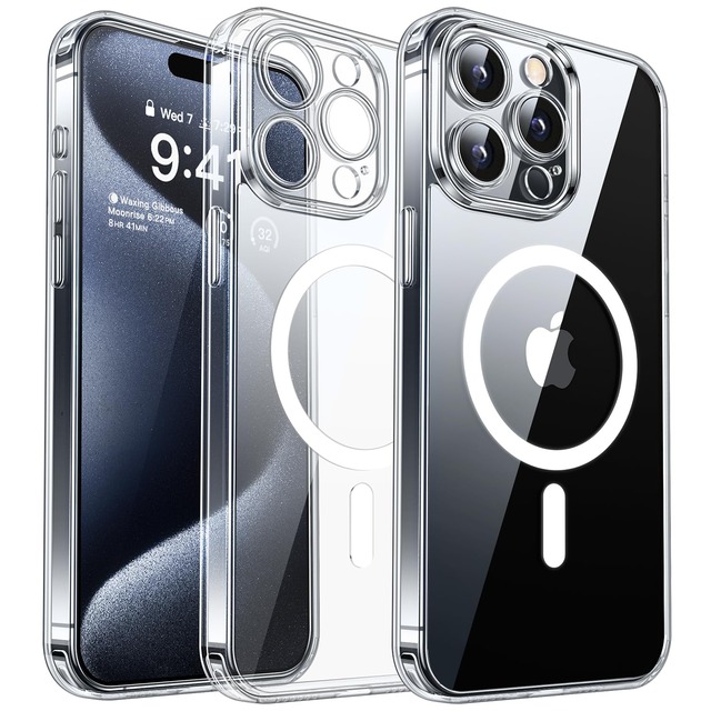 CANSHN iPhone 15 Pro 用 ケース Magsafe対応 カメラ周辺保護 ワイヤレス充電 耐衝撃 エアガードコーナー 傷つき防止 透明