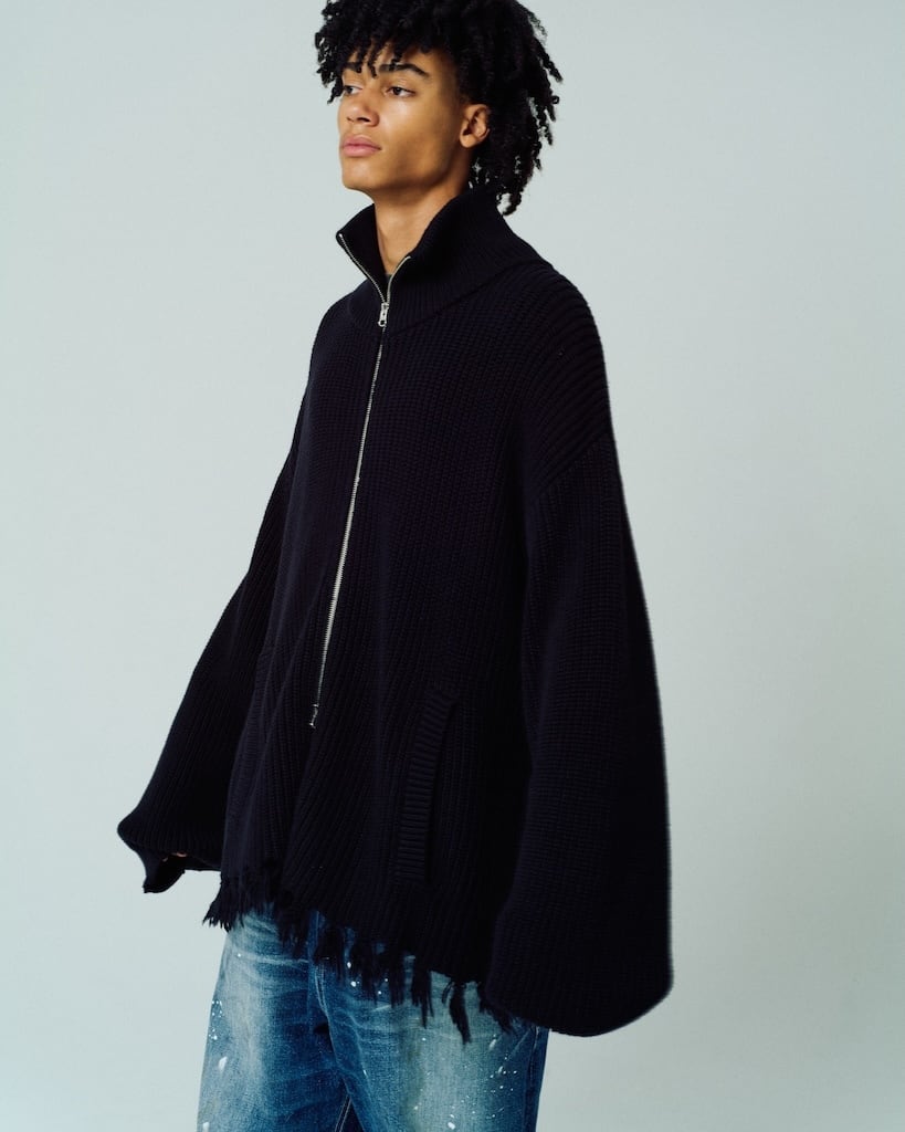 ADAM PATEK cotton wool damaged driver’s knit (BLK) AP2521028