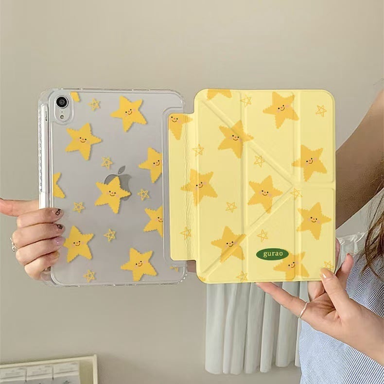 iPadカバー】お星様がいっぱい◎イエロー Y字折りたたみ タブレット