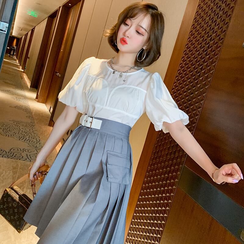 ラウンドネックスリーブトップス ソリッド カラーサマー エレガント 夏物 Oネック ソリッドカラー ステッチ MIUCO77584473976