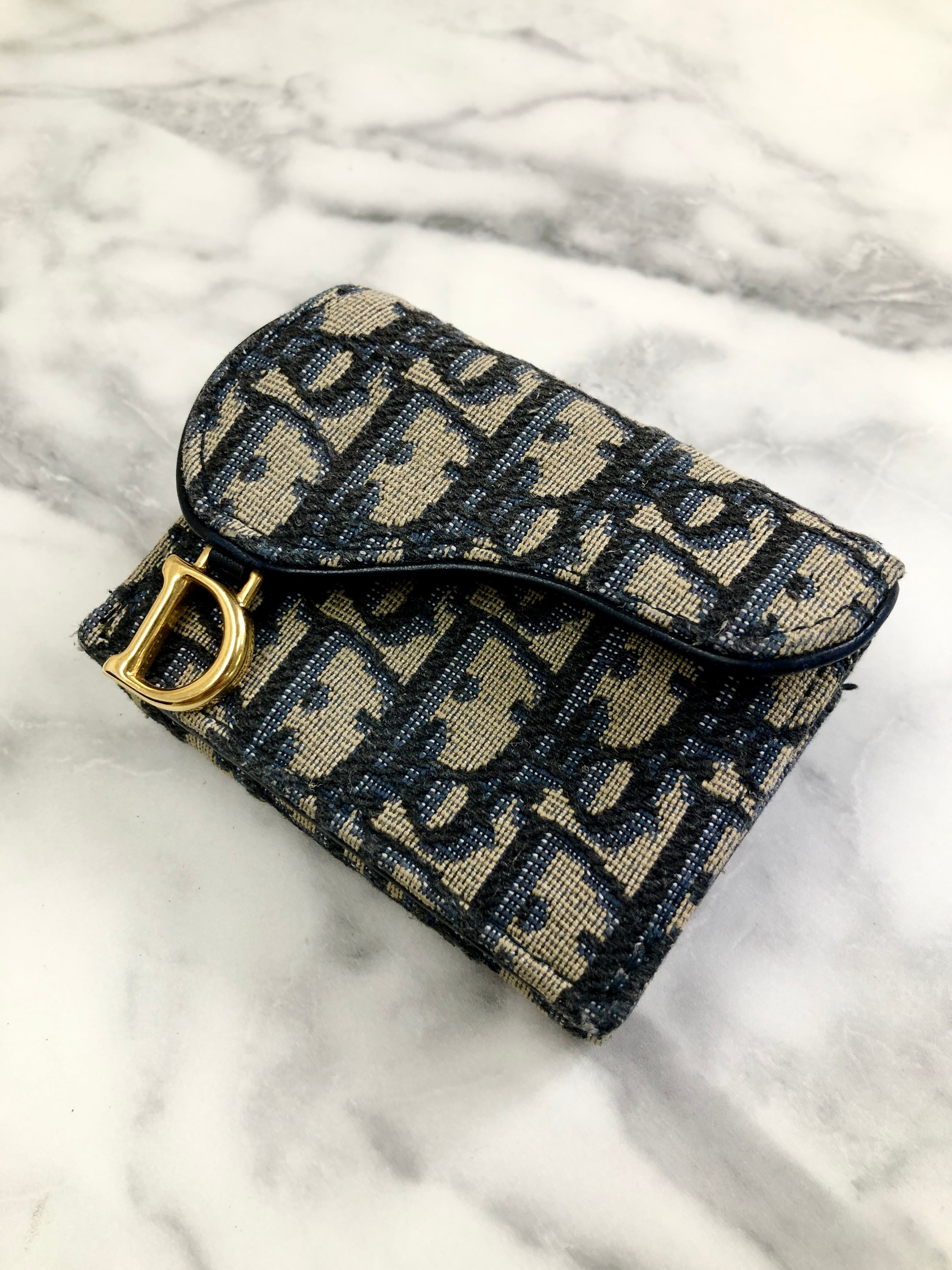 Christian Dior クリスチャン ディオール オブリーク ジャガード SADDLE ロータスウォレット 財布 ネイビー ybv7tj |  VintageShop solo powered by BASE