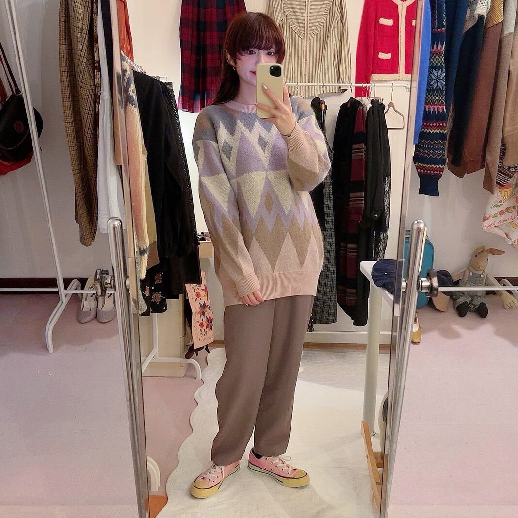 pastel argyle big knit sweater