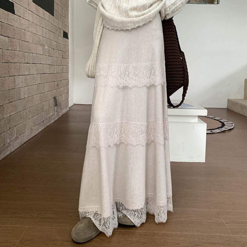 lace a-line long skirt　J00473