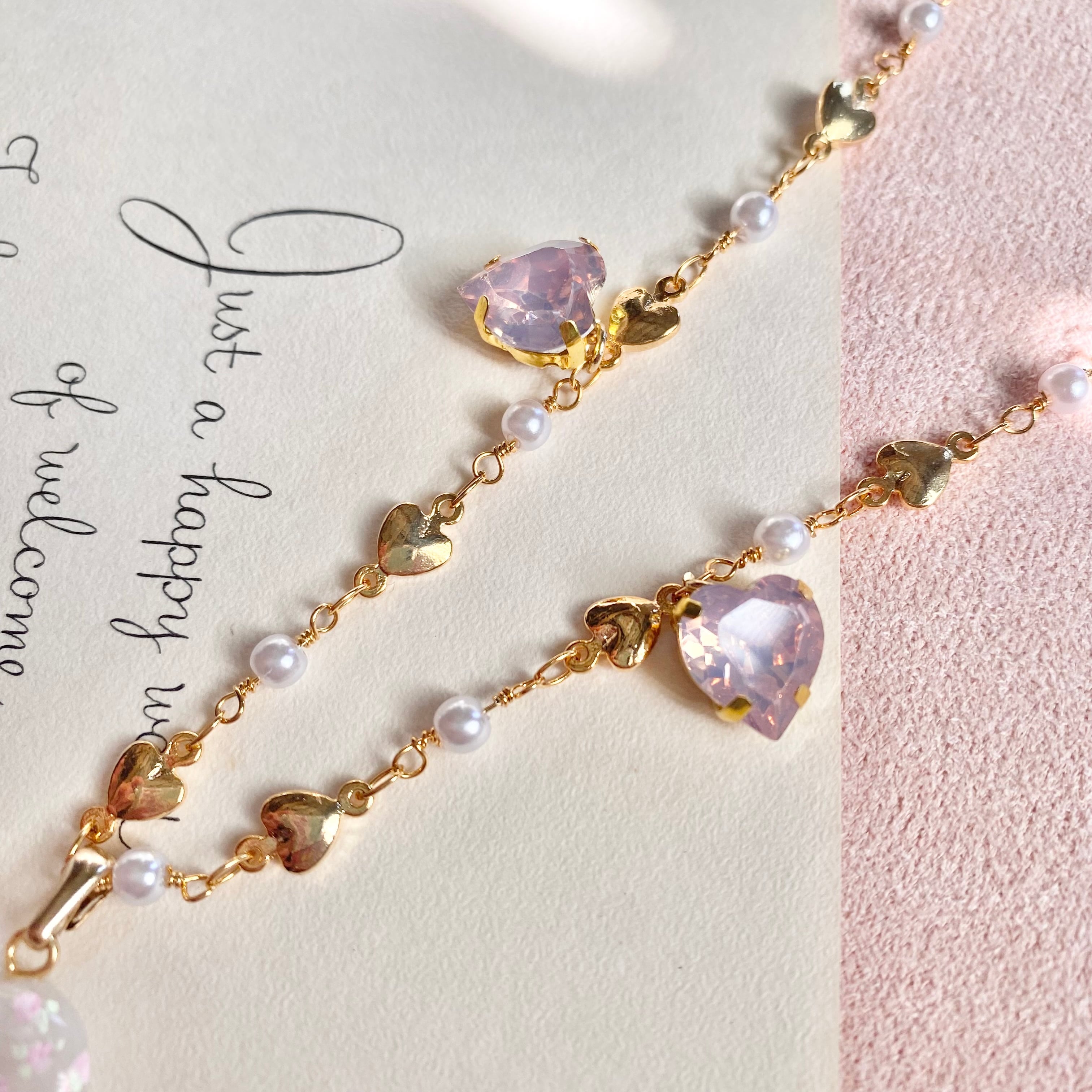 Hand painted heart stone neckless ペイントハンカチ柄ネックレス(PINK)