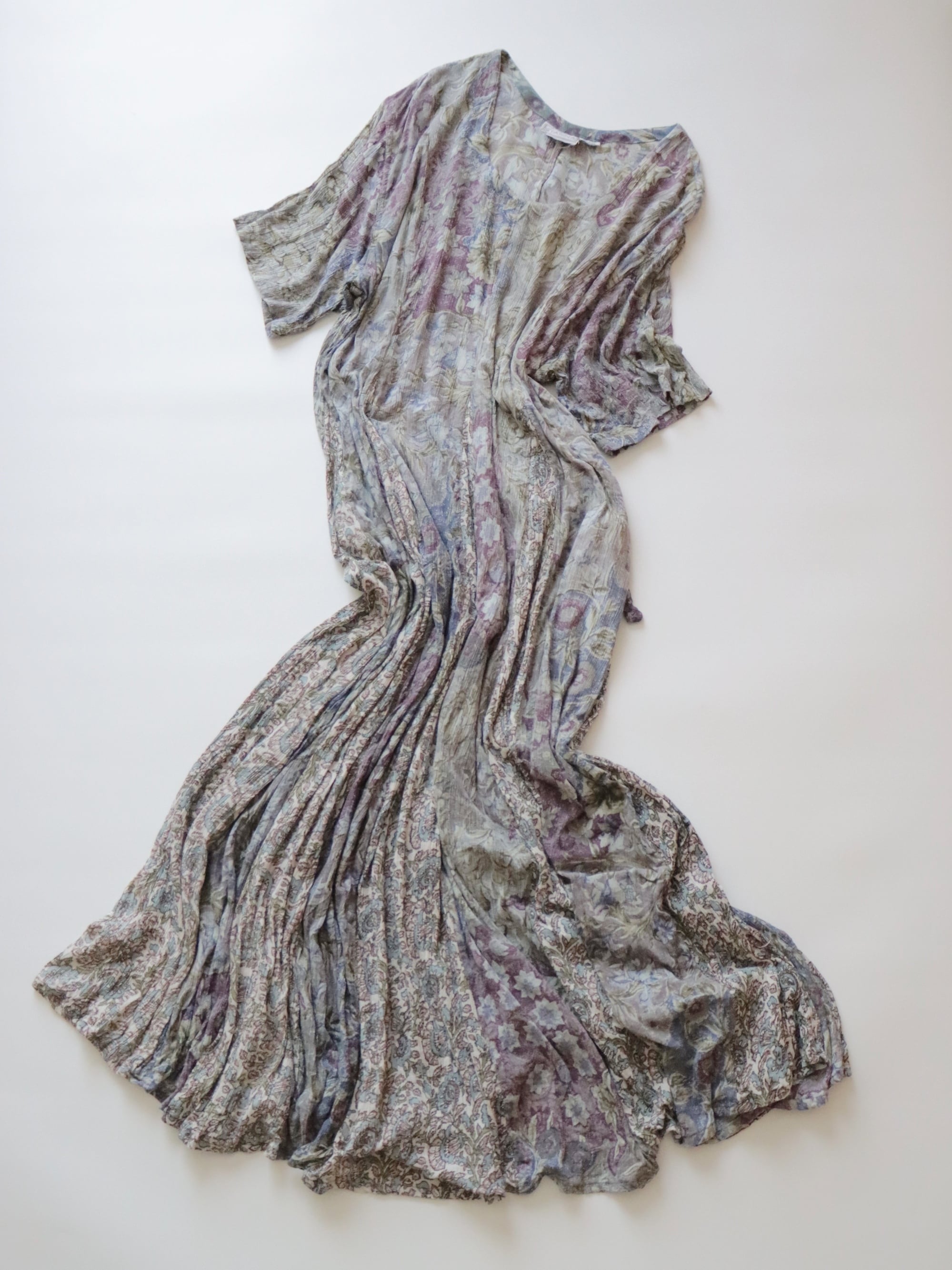 ●made in INDIA watercolor flower patchwork rayon long dress