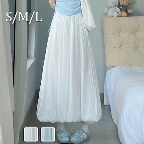 スカート レディース ボトムス 春 夏 春服 夏服 ワイドスカート 長スカート ロングスカート ホワイト ブルー ゴムウェスト ハイウエスト Aライン 無地 光沢感 おしゃれ 旅行 体型カバー 着