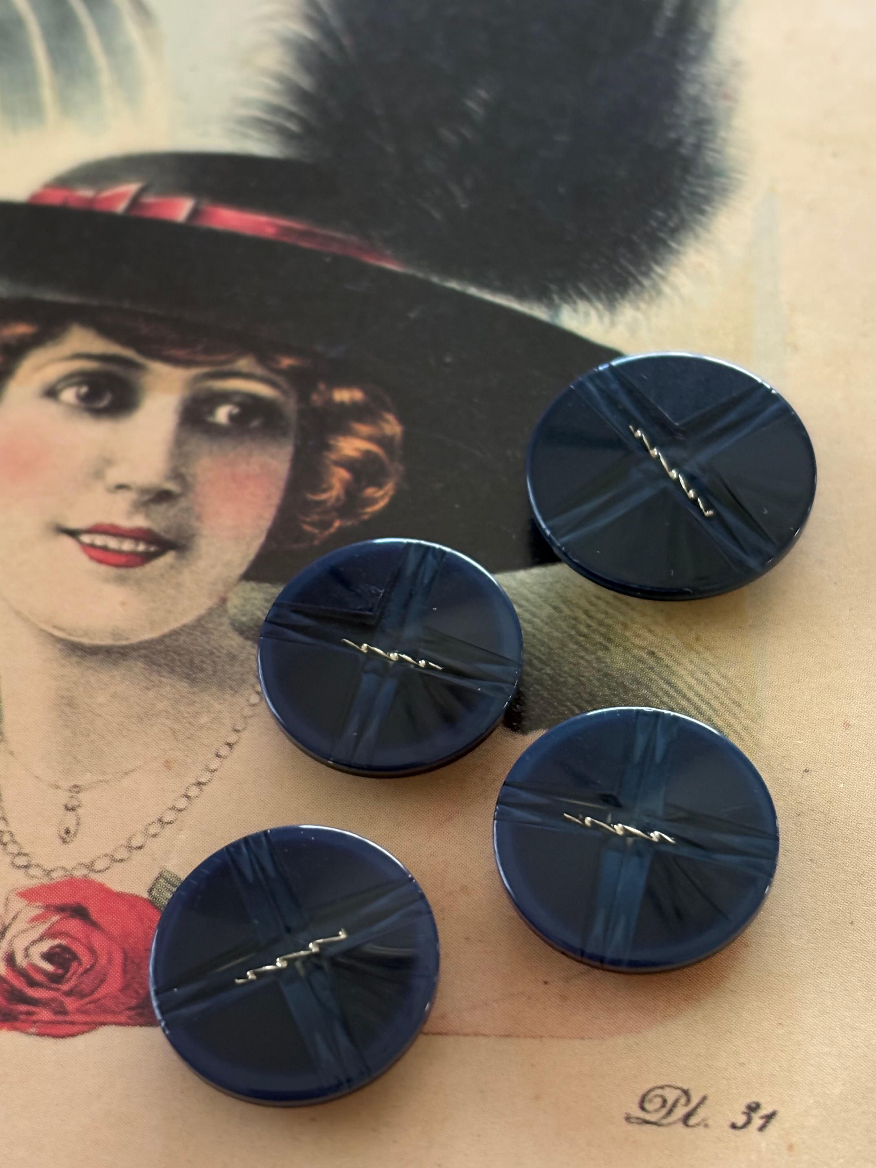 18mm Japanese ヴィンテージボタン ネイビー×ゴールド 樹脂ボタン 昭和レトロ アクセサリーパーツ 装飾材 カルトナージュ