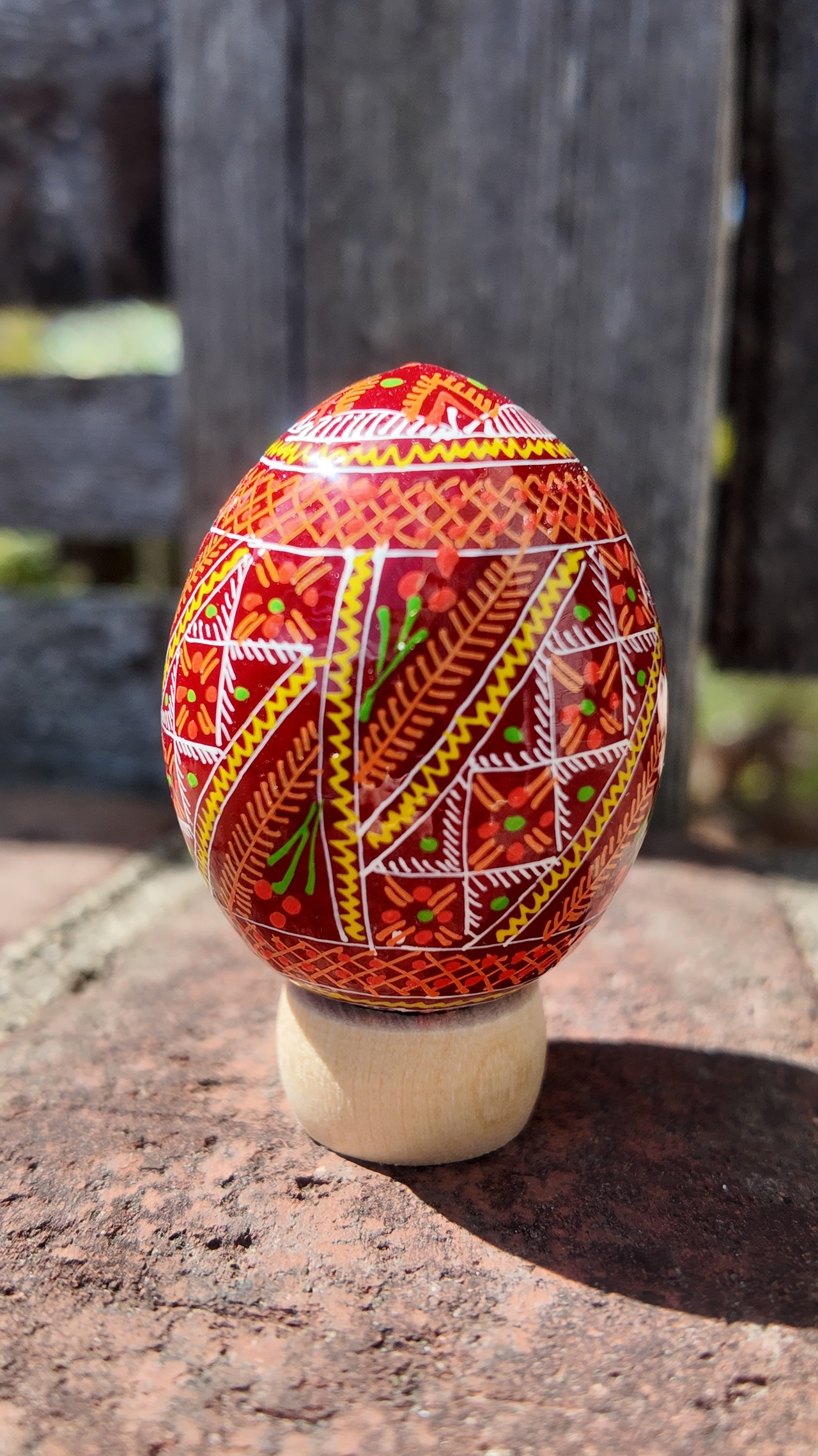 装飾用木製プィサンカ（イースターエッグ）with stand　コロミヤモデル - 1