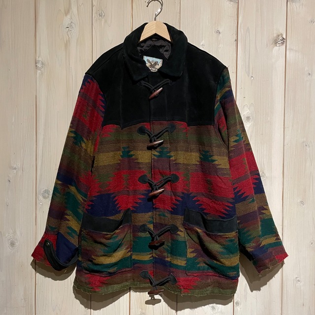 【a.k.a.C.a.k.a vintage】Suede Leather Yoke Design Vintage Loose Native Pattern Jacket