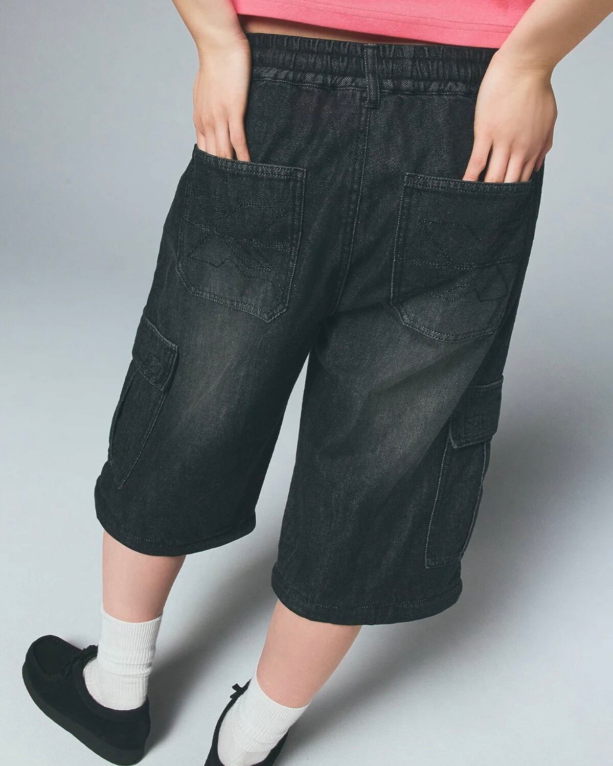 X-girl】FADED 2WAY WIDE LEG CARGO PANTS / BLACK【エックスガール
