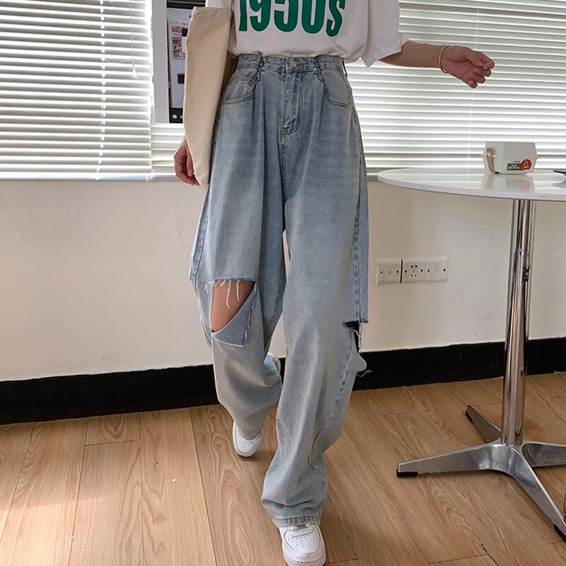 スプリングハイウェストウェストスリムパンツ ルーズジーンズ レディース 春物 試着室44361996469