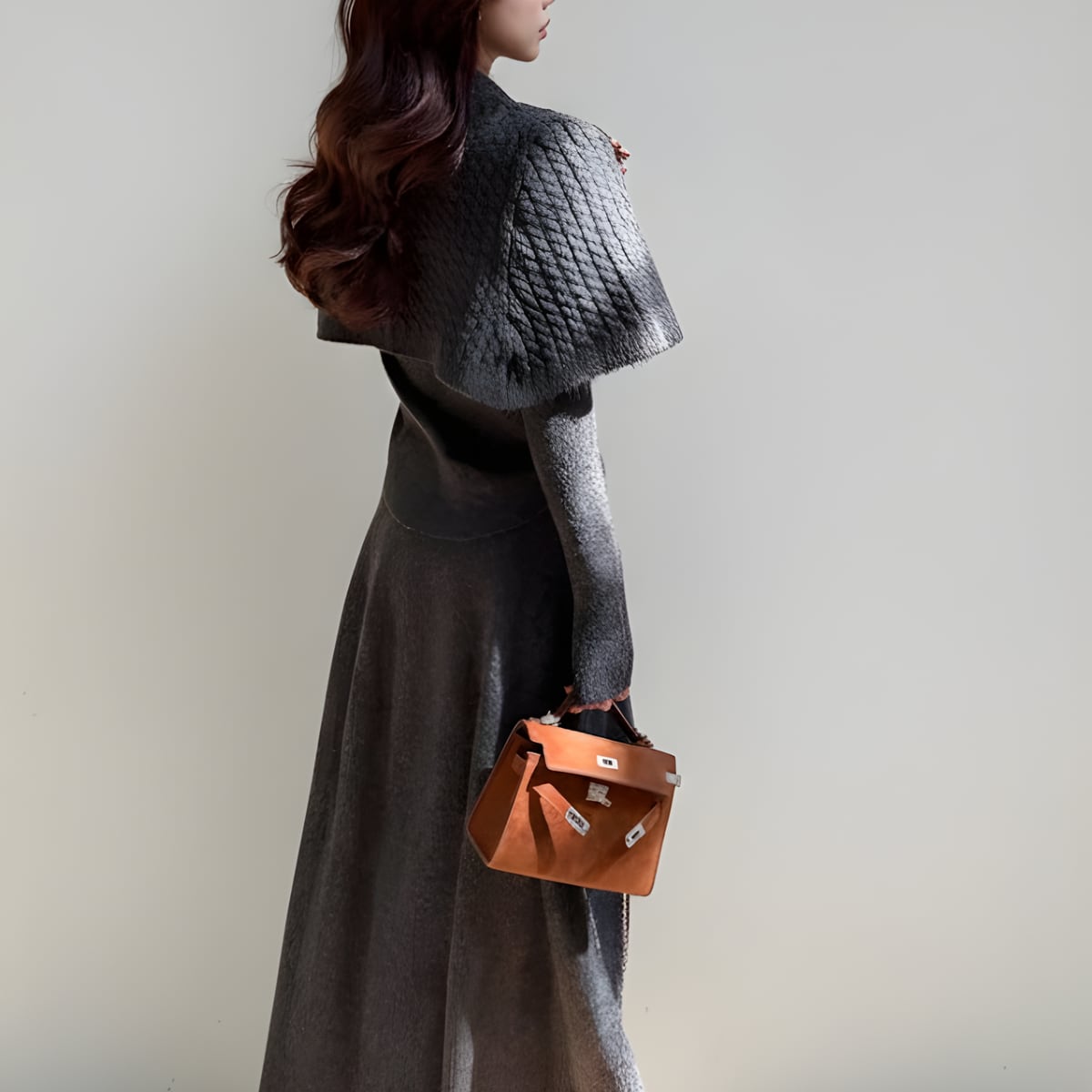 <セットアップ>Cape-style long flared dress set ch0329