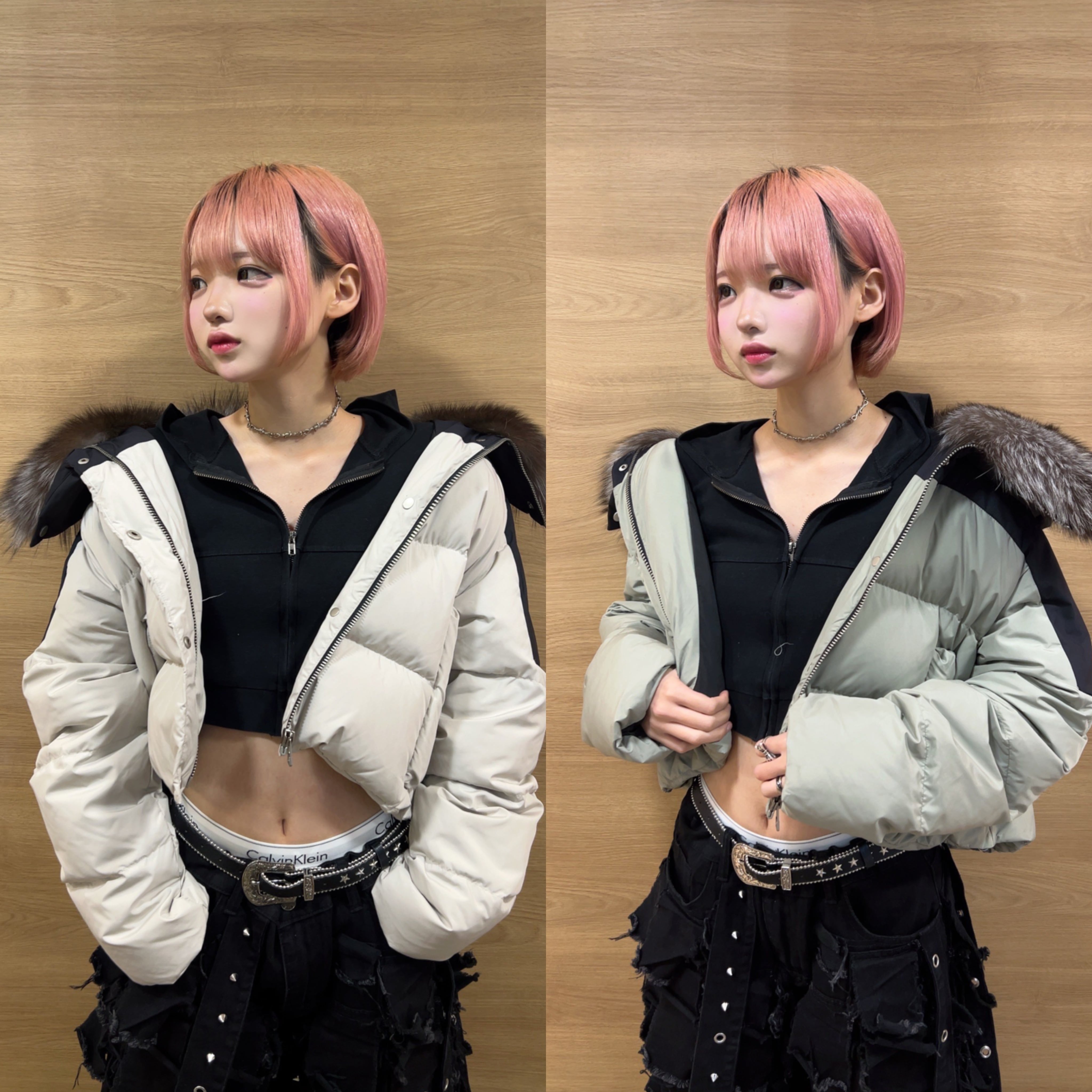 ショートファーダウンジャケット Y2K | 韓国系ユニセックスTHICC