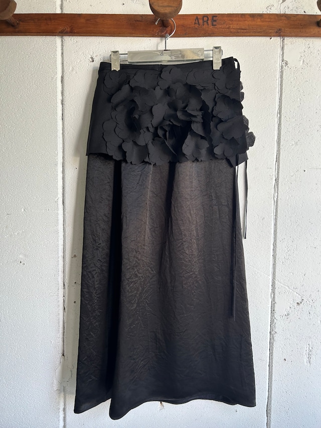 PONTI  floral applique layered long skirt