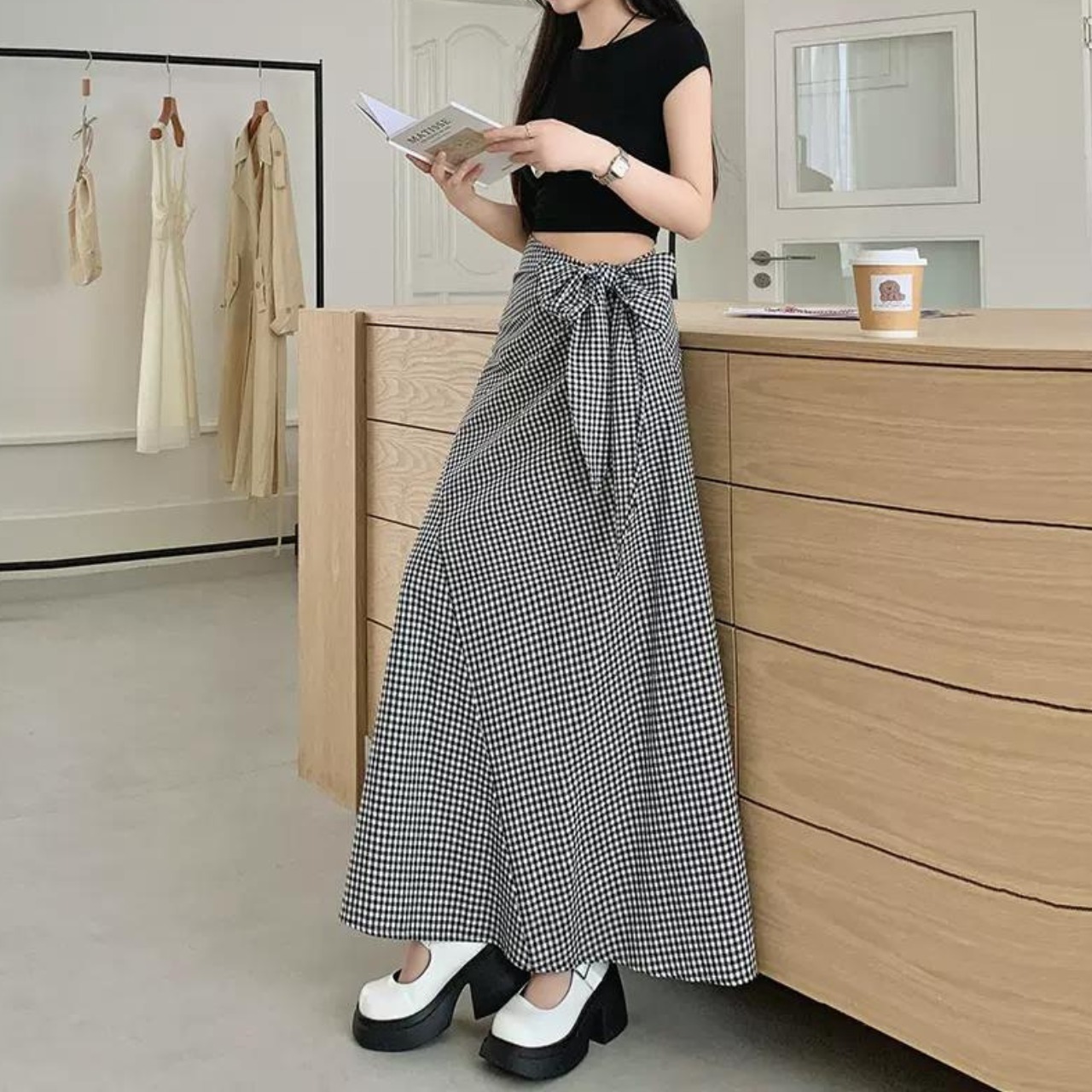 ウエストリボン ギンガムチェック スカート 10217