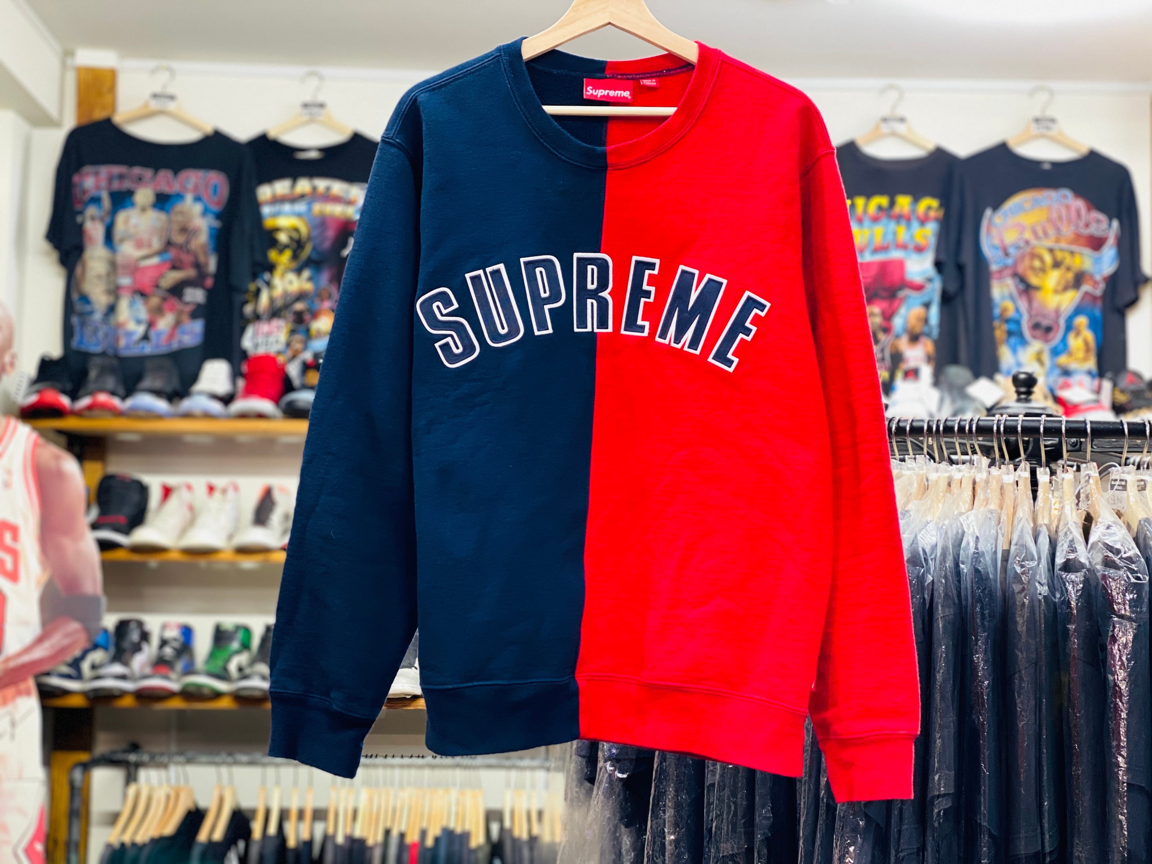 Supreme SPLIT CREWNECK SWEATSHIRT RED NAVY MEDIUM 100JF6767 