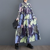 ボタニカル柄 ティアードワンピース 00129