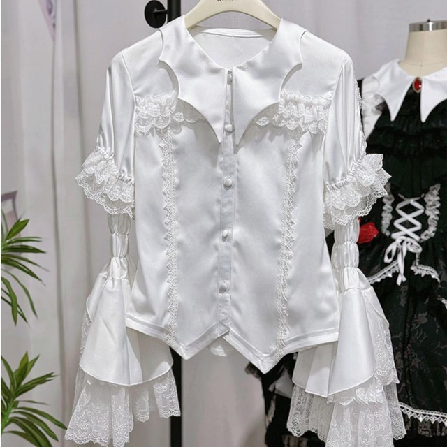 翼影にほどけるレース 取り外し姫袖のゴシック王子系2WAYブラウス