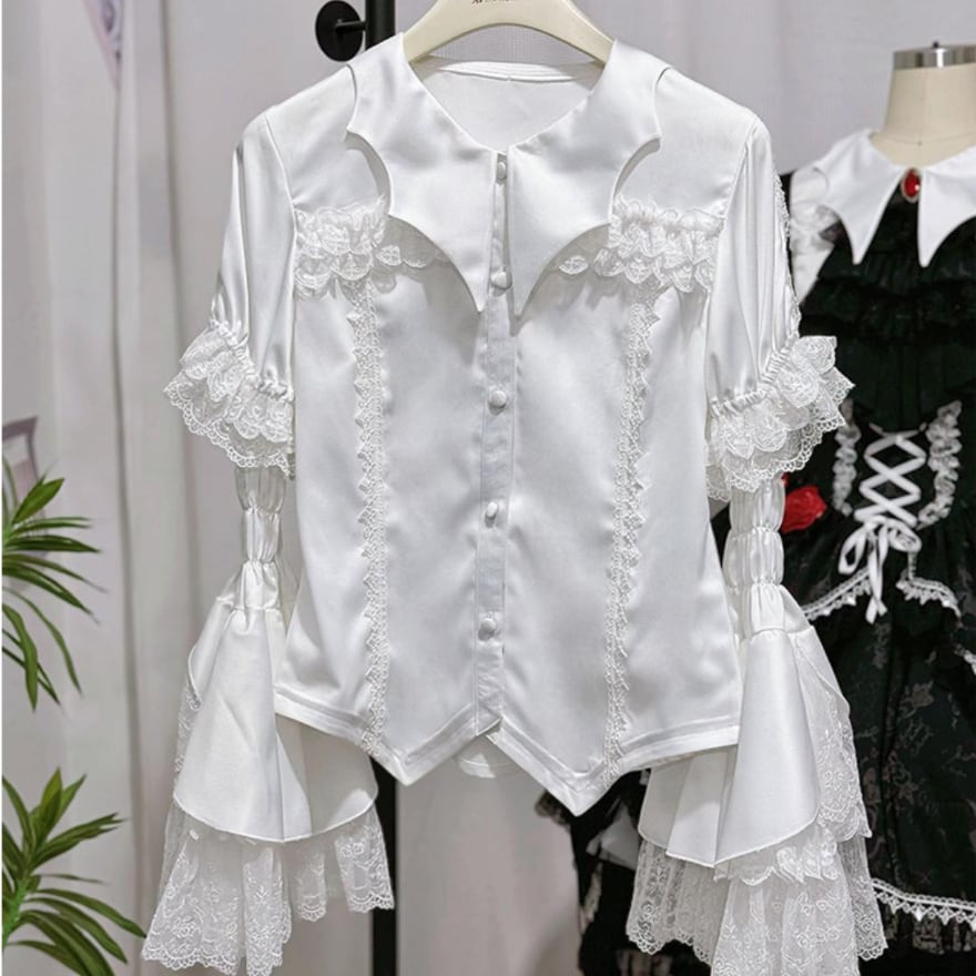 翼影にほどけるレース 取り外し姫袖のゴシック王子系2WAYブラウス