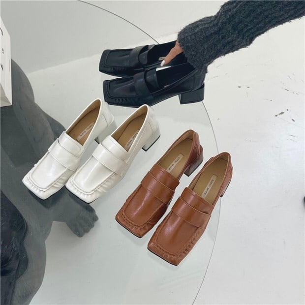 3color : Square toe Heel Loafers 92161 スクエアトゥ ヒール