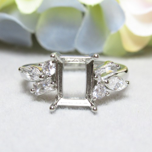 銅 8×6㎜ レクタングル ビジューCZ リング台 SV
