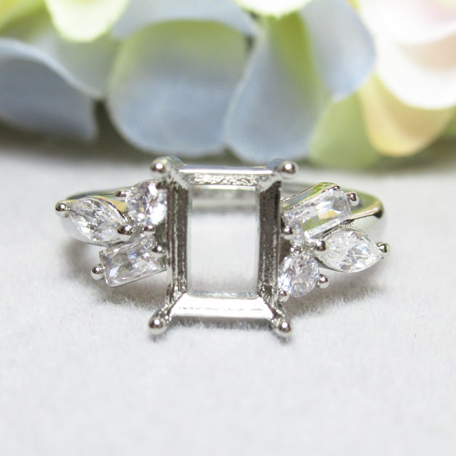 銅 8×6㎜ レクタングル ビジューCZ リング台 SV