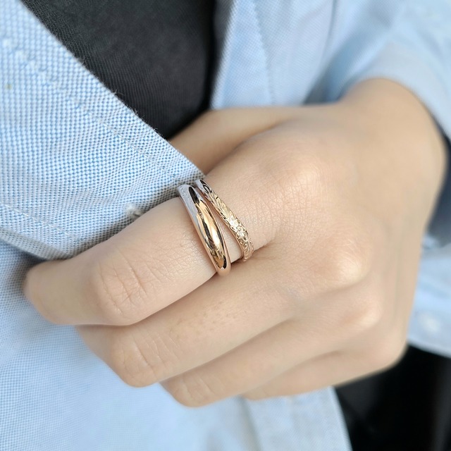 ぷっくり2連のハワイアンマイレリング◆重ね付け風◆ピンクゴールド《送料無料》