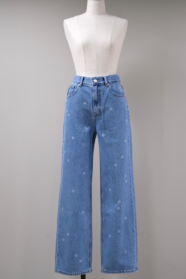【Kijun】High-Rise Flower Jeans