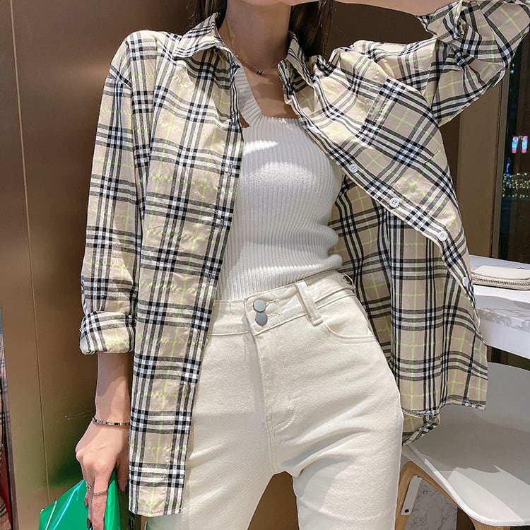 古着屋Cereja日本製 レトロ シャツジャケット チェック 切替デザイン 女子 雰囲気抜群◎