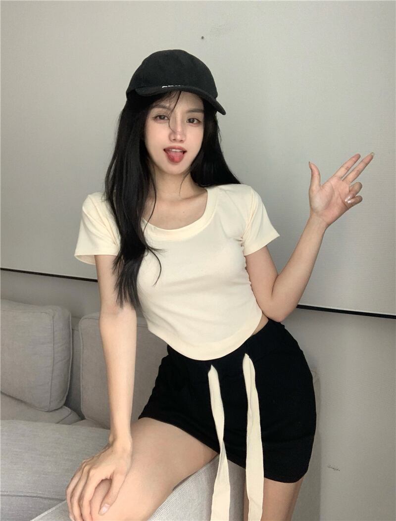 スカート ハイウェストウェストショートサマー薄手ブラック 大人ガーリー スウィート キュート カジュアル 夏物 ピュア ブラックストロベリース78984459981