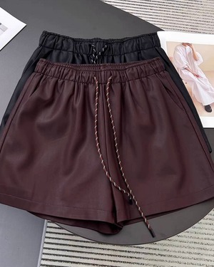フェイクレザーワイドショートパンツ 3color A0601