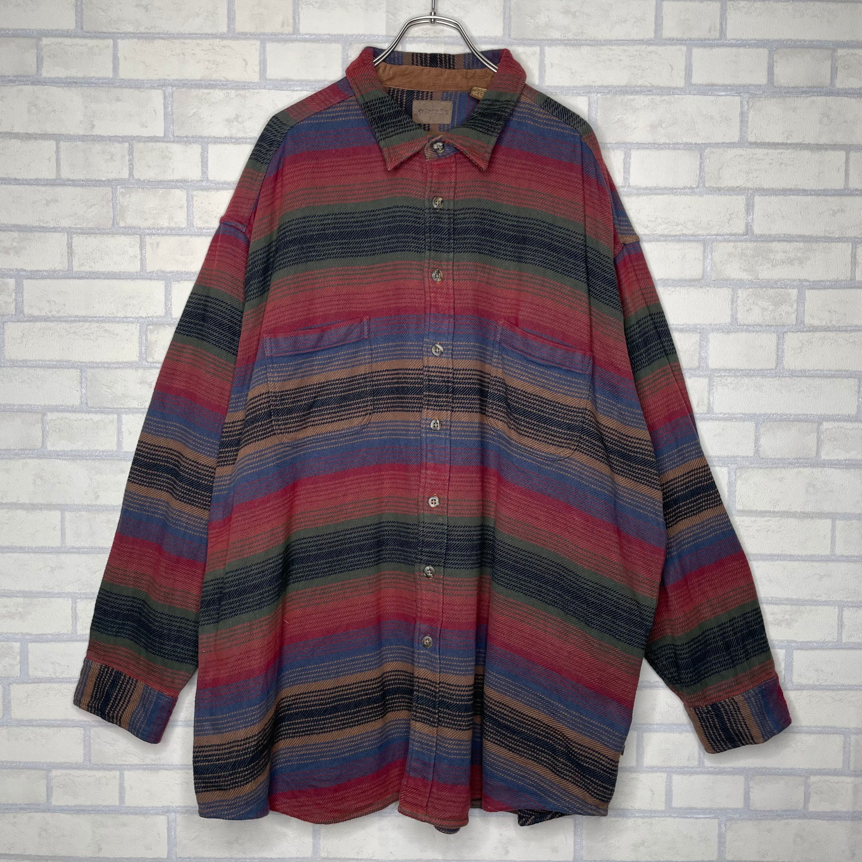 St. JOHN'S BAY ヘビーネルシャツ XL 厚手 長袖シャツ ボーダー柄 状態 St. JOHN'S BAY ヘビーネルシャツ XL 厚手 長袖シャツ ボーダー柄 状態