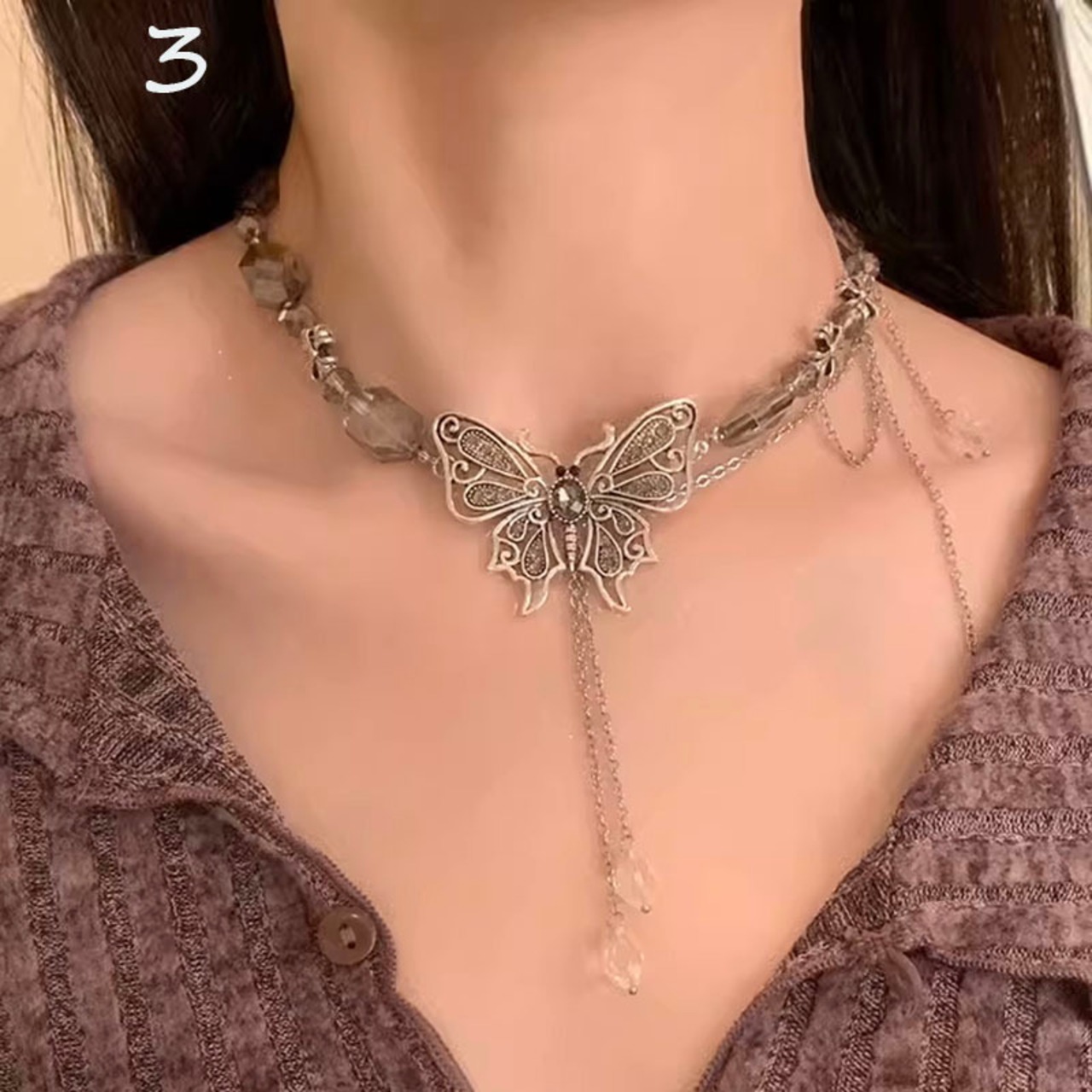 Heytaoレトロ蝶のタッセルネックレス 6s