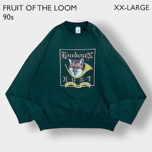 FRUIT OF THE LOOM 90s USA製 XXL ビッグサイズ スウェットシャツ トレーナー ロゴ アニマルプリント キツネ ディープグリーン SWEATSHIRTS US古着