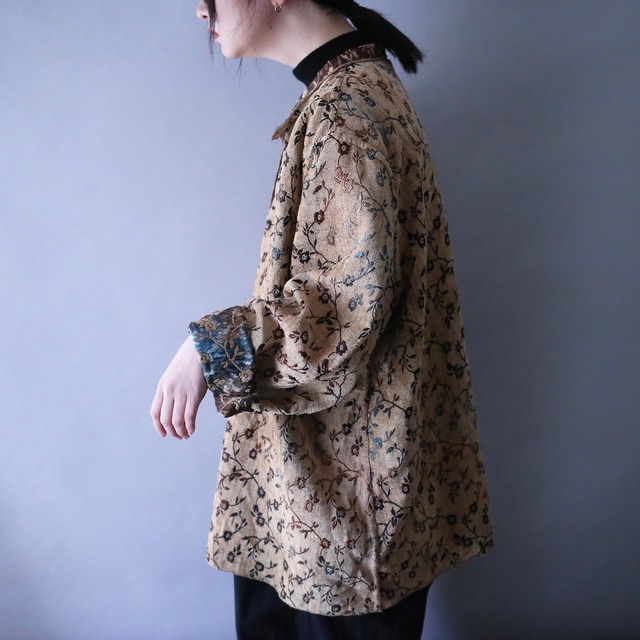 "reversible" beautiful pattern over silhouette chenille weave shirt jacket