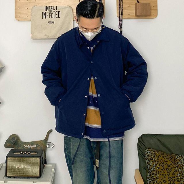 【予約販売】コーチジャケット アウター ショート丈 ブルゾン ネイビー 防寒 メンズ 裏ボア シンプル 無地 ストリート お洒落 こなれ感 ベーシック 秋冬 大きいサイズ S/M/L/XL