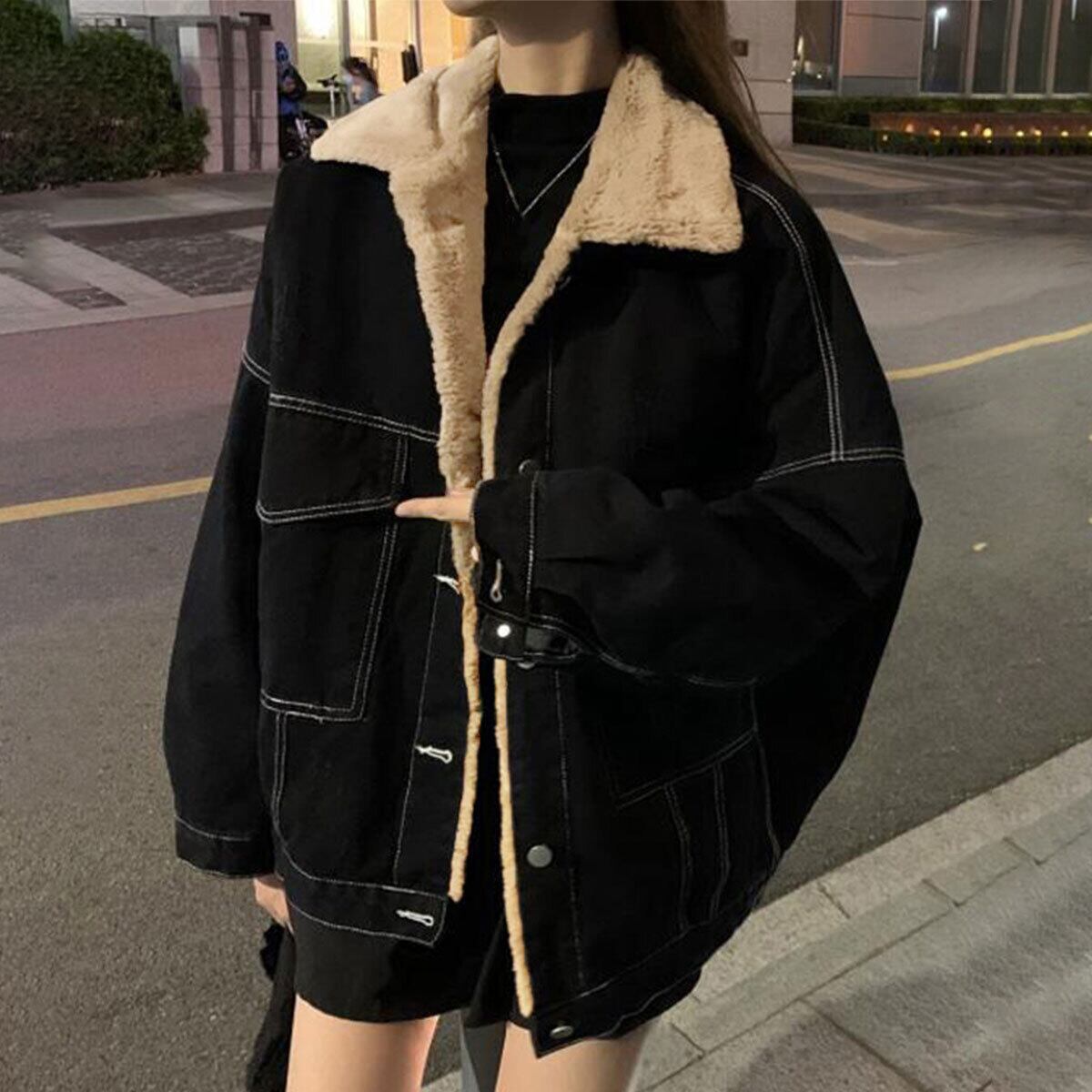 デニム ジャケット 裏起毛 レディース 秋冬 韓国 アウター 防寒 保温 暖かい 大人 カジュアル ストリート アメカジ ステッチ ブルゾン Gジャン 裏ボア ゆったり 大人可愛い 大人女子