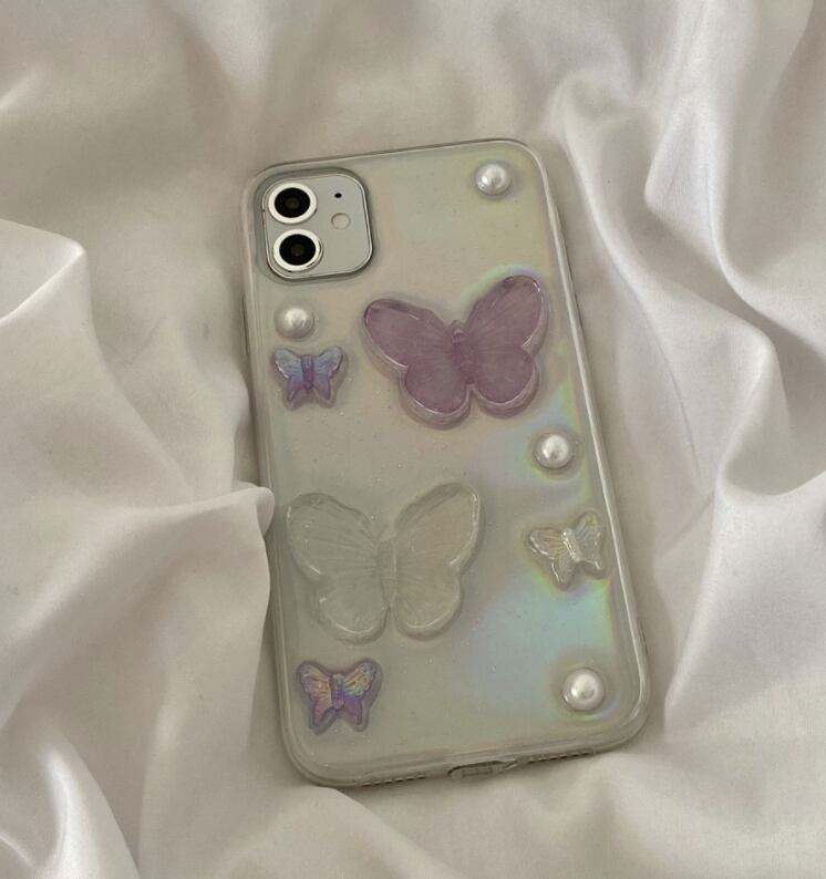 パール バタフライ 蝶々 立体 3D レジン スマホケース iPhone 【 中国