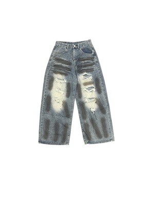 【ALUDE SELECT 】Destroyed damage wash denim