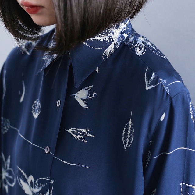 flower and reef art design l/s silk shirt