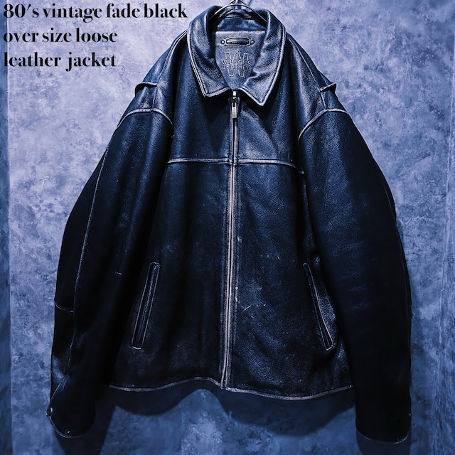 【doppio】80's vintage fade black over size loose leather  jacket