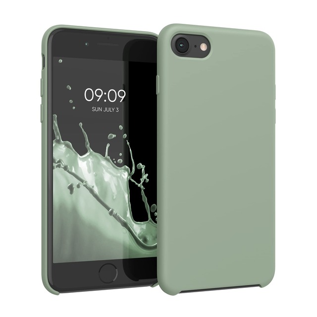 kwmobile スマホケース Apple iPhone SE (2022 / 2020) / iPhone 8 / 7対応 ケース - TPU リキッド シリコン カバー - 耐衝撃 傷防止 サラサラ Case グリーングレー