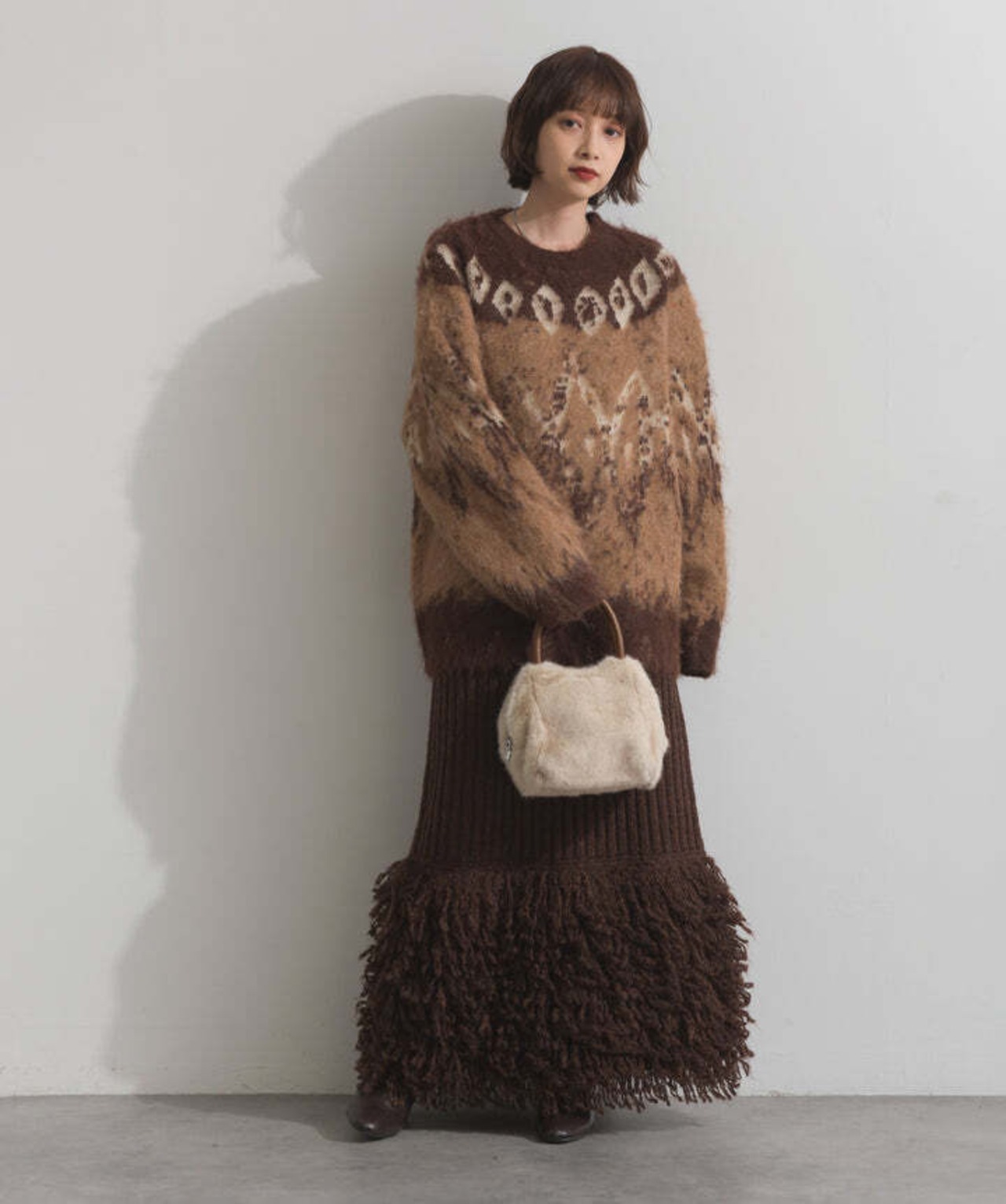 HD2510042 ノルディック柄シャギーニットプルオーバー brown