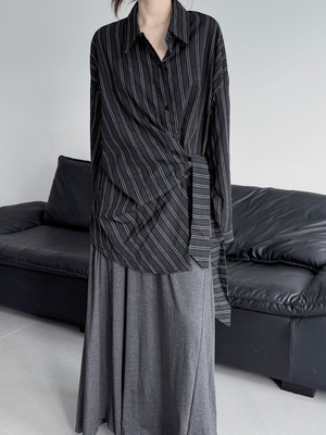 Irregular wrap-around striped shirt [T2513]