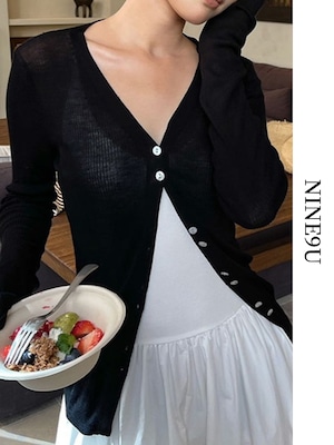 sheer tight v-neck cardigan【NINE9466】