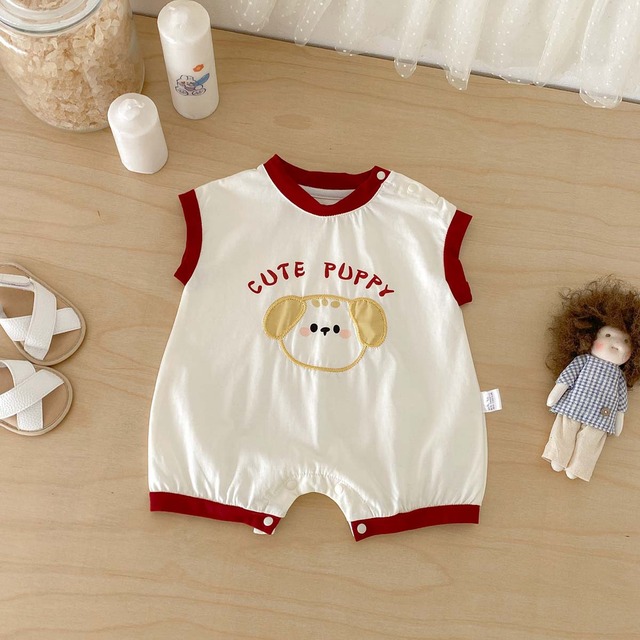 【BABY】キュートパピーノースリーブロンパース - 7