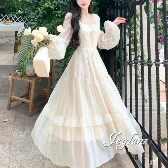 清楚 ロング ワンピース ドレス ベルスリーブ クラシカル(M9256)ζ