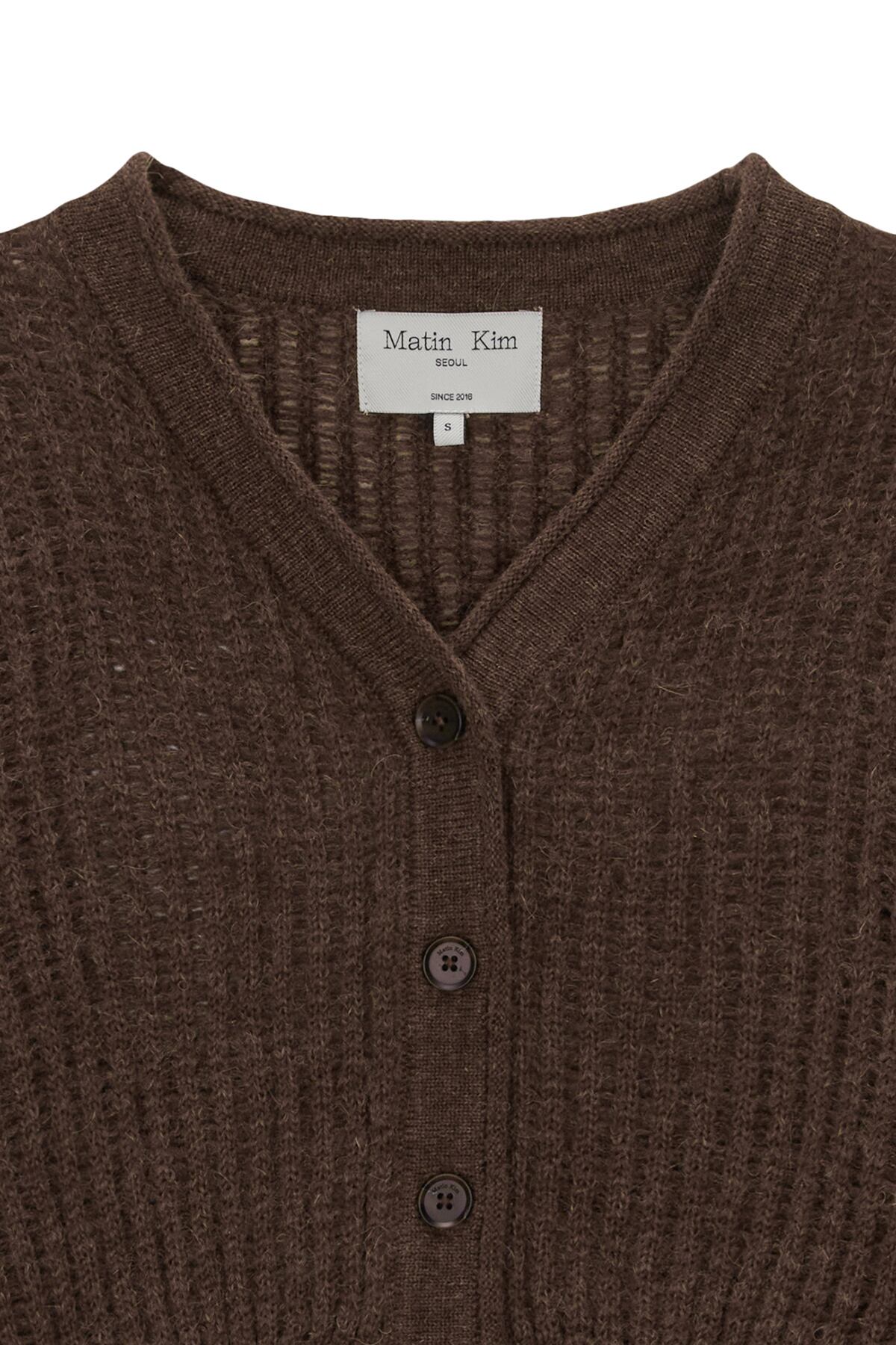 Matin Kim] HAIRY CROCHET CROP CARDIGAN FOR WOMEN IN BROWN 正規品