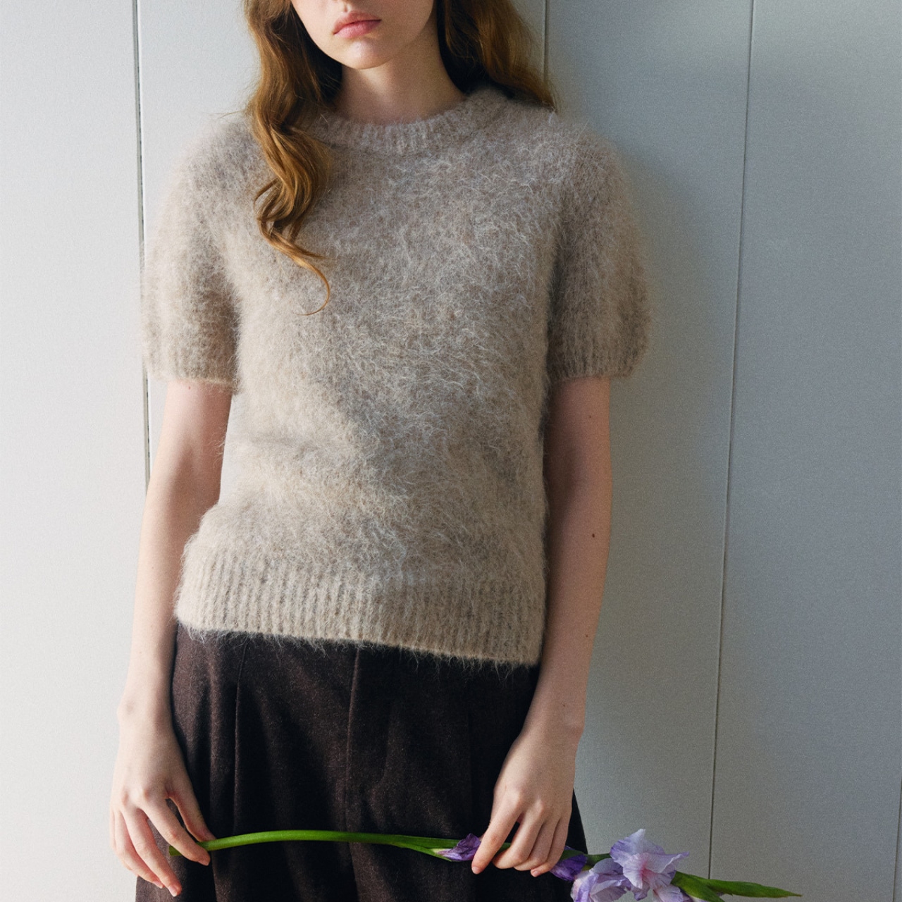 Soft Fluffy Short-Sleeve Knit Top T3689