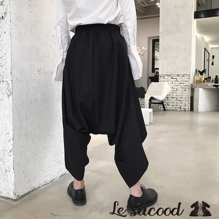 Le sucood】btm061 フラップスカート付きドレープサルエルパンツ